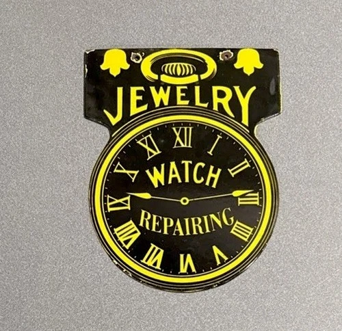 VINTAGE 12” JEWELRY WATCH  PORCELAIN SIGN CAR OIL GAS TRUCK MOTORCYCLE