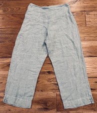Bryn Walker Pants Blue Linen Cropped Pull On Elastic Waist Lagenlook Women  s S