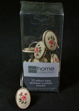 Set Of 12 HTF Resin Shower Curtain Hooks With Roses