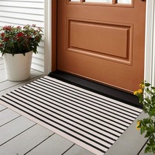 Black and White Striped Rug Doormat 24"x35" Washable Front Porch Rug Farmhous...