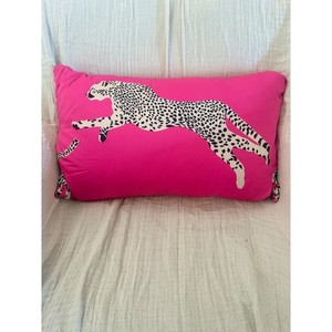House of Scalamandre LEAPING CHEETAH LUMBAR PILLOW Bubblegum Pink 22"x14"