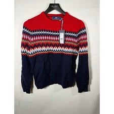 Vineyard Vines Boys Fair Isle Crewneck Sweater Nautical Red Navy Large