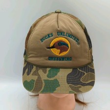 Vintage 80s Ducks Unlimited Greenwing Camouflage Camo Snapback Trucker Hat Mesh