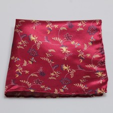 NWOT 100 Silk Pocket Square In Red with Yellow / Blue / White Floral Print