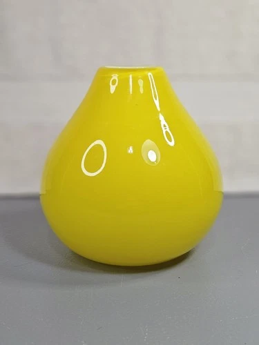 Vintage 6in Hand blown Murano Style Art Glass Bulb Vase Canary Yellow