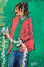 ACEO , Original Art Painting, Pastel , Regina DeVal, Popcorn Garland For Christm