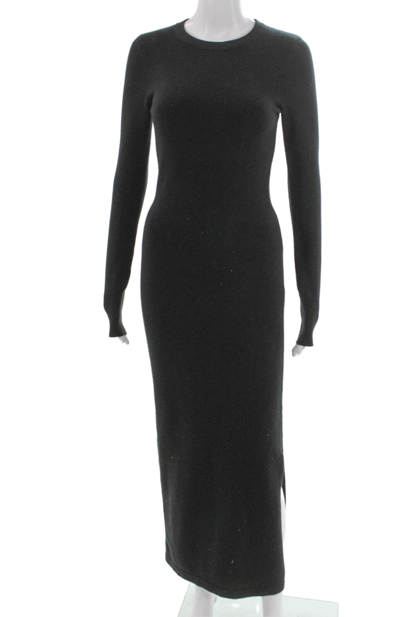 French Connection Women Maxi Dress Black Long Sleeve Crew Neck Size S