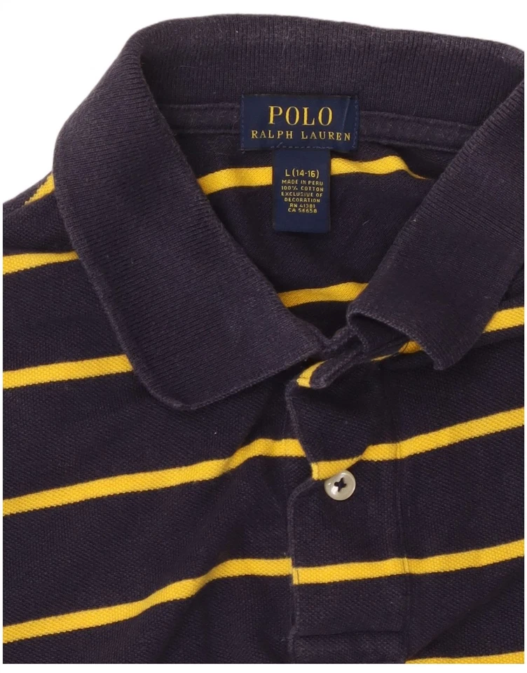 POLO RALPH LAUREN Boys Polo Shirt 14-15 Years Large  Navy Blue Striped DU17 - Image 3 of 3