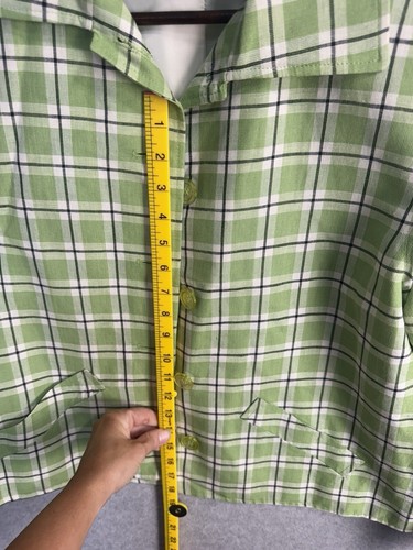 VTG Donnybrook ALANNI Green Plaid Linen Blazer Sz 10 Cropped Preppy 90s USA Made - Picture 12 of 14