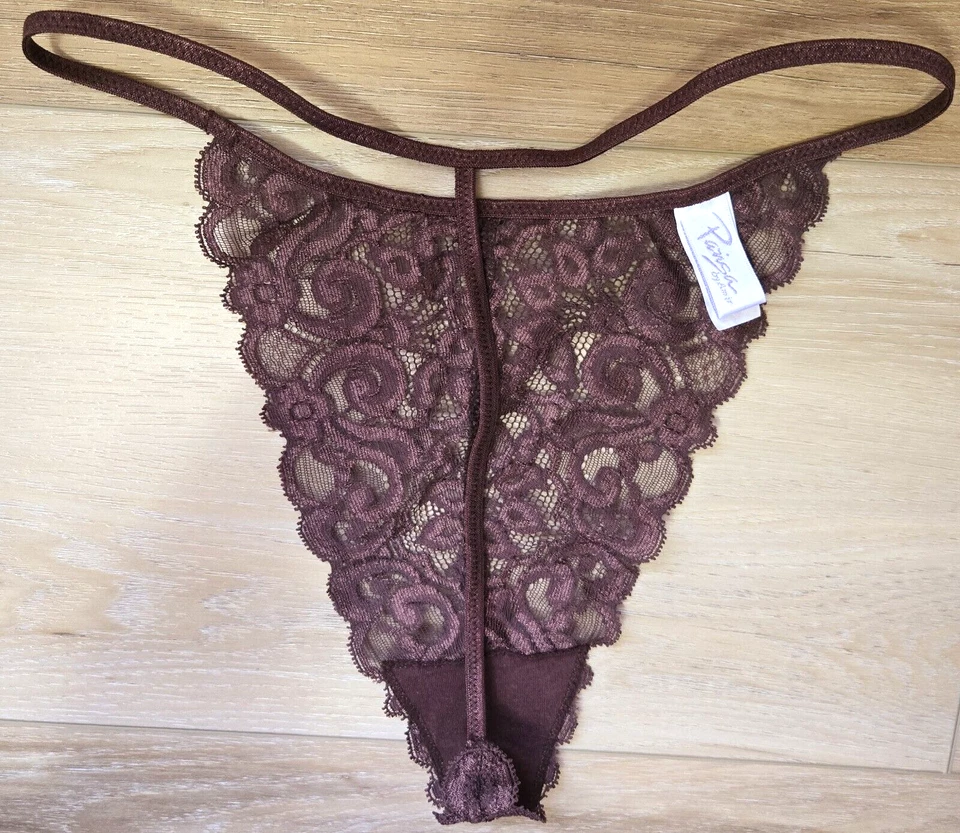 Bragas tanga vintage Parisa by Amir marrón elástico encaje corte alto O/S Foto 2 de 3