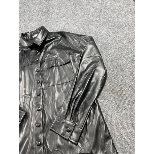 Ardene Women's Black Leather Shirt Button Closure Size Collared Size L - Imagen 3 de 19