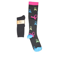 Black Multi Ribbon Print Women's Knee Socks  Black Crew Socks