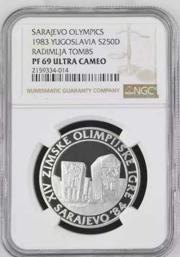 1983 Yugoslavia Radimlja Tombs Proof 250 Dinara Silver Coin - NGC PF 69 UC