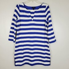 J Crew 8 Blue & Cream Striped V-neck 3/4 Sleeve Shirt Dress