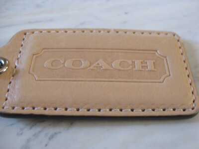 Coach Key Tag COACH LEATHER Beige KEY FOB KEYCHAIN TAG 2.5