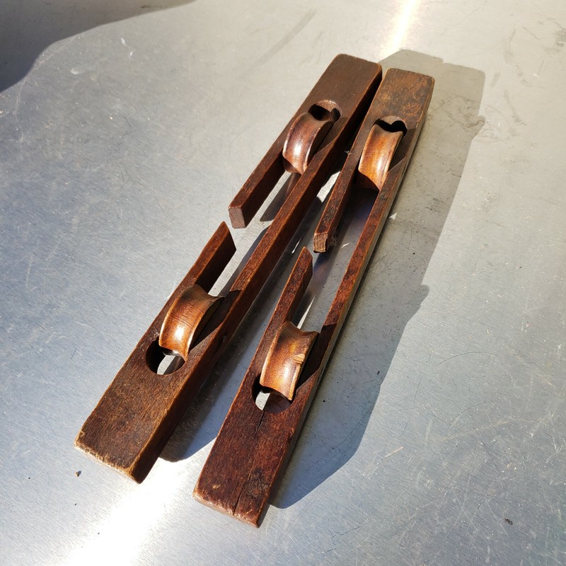 Lot of 2 antique wooden tool / pullies