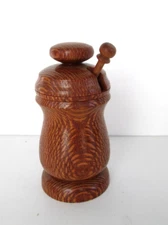 Vintage Wooden Salt Cellar with Spoon 4" Table Server Spice Container Rustic