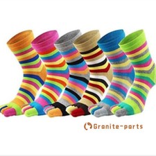 5Pack Five Finger Toe Striped Women Sport Fashion Rainbow Color Casual Socks 5-9