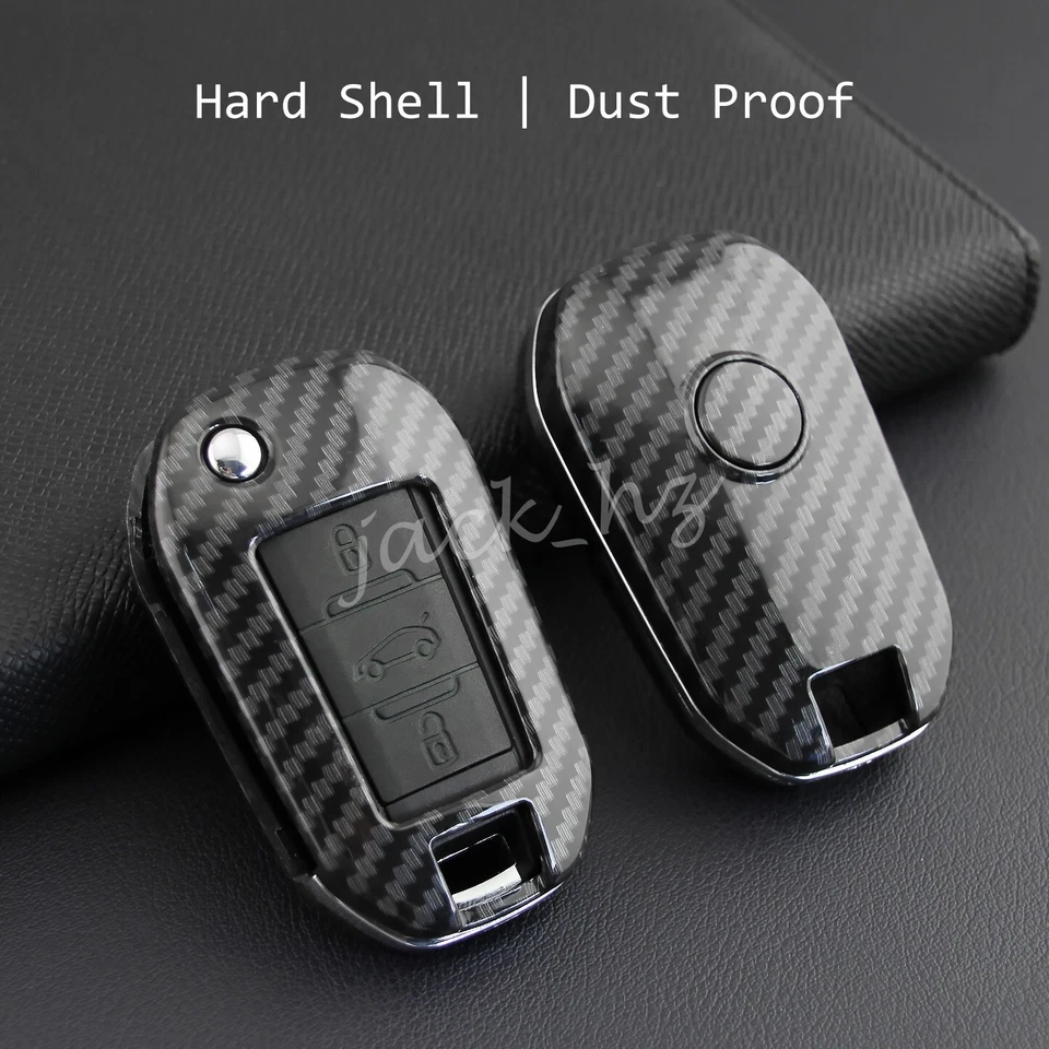 Carbon Fiber Flip Key Fob Case Cover For Peugeot 208 301 308 508 2008 3008 5008 - Image 4 of 4