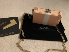Edie Parker Jean W/Gold Link EP Chain Peachy Pink/White Wide Stripe Clutch