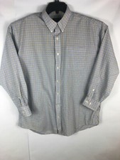 NAUTICA Men's 17 34/35 Blue Yellow Check Button Long Sleeve Cotton Casual A59