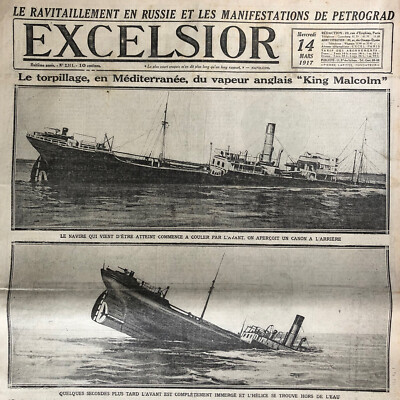 EXCELSIOR WW1 Journal March 14, 1917 Torpedo King Malcolm - Petrograd Manifesto