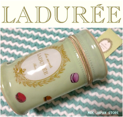 LADUREE Paris Cylinder Pouch Macarons Sweets Green Ribbon Multi Color Neu