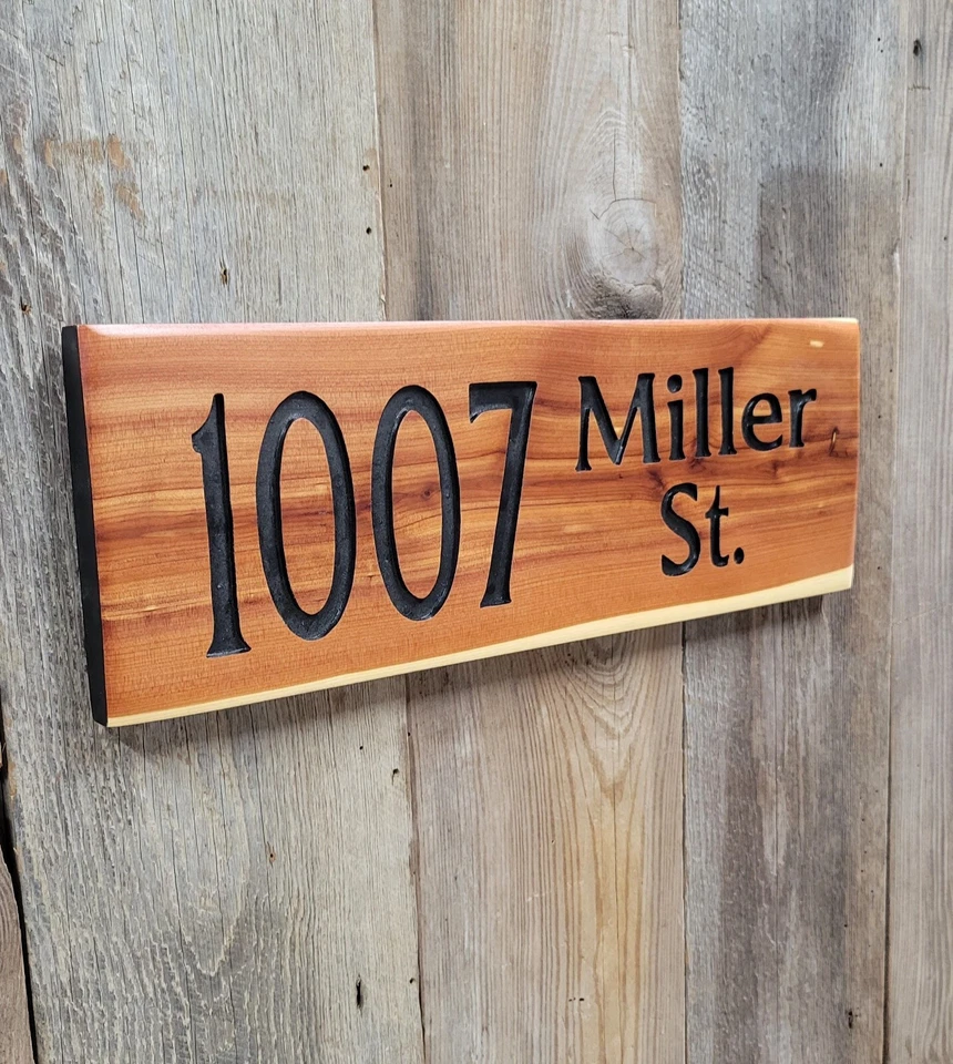 Home Address Sign House Number Plaque Hand Carved Cedar Wood Sign Mailbox - Image 2 of 4