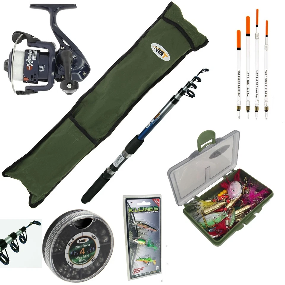 NGT KOMPLETTES ANGELSET 6FT RUTE UND ROLLE STARTERSET REISETASCHE SCHWIMMER TACKLE