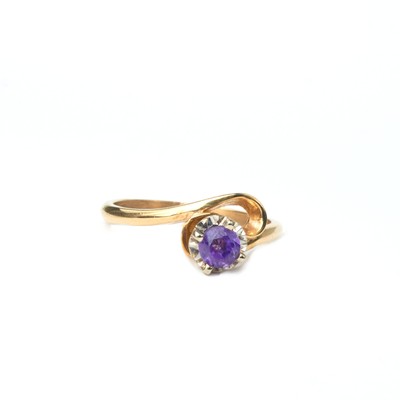 14K Solid Gold Loop Amethyst Ring, Natural 0.2 Carat Purple Gemstone, Size 5.75