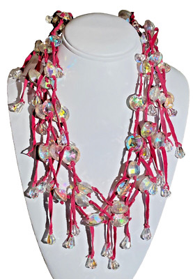 Erickson Beamon  Crystal and Red Suede Fringe Necklace Earrings  MM0014