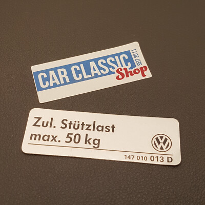 Original VW Kennschild Anhängerbetrieb Stützlast max. 50kg Golf T4 147010013D