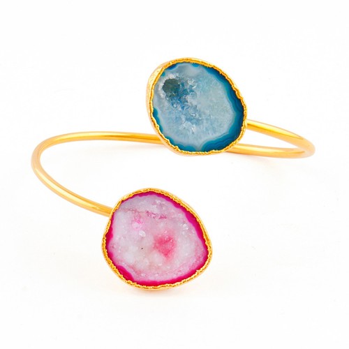 Blue & Pink Geode Druzy gemstone Cuff bangle