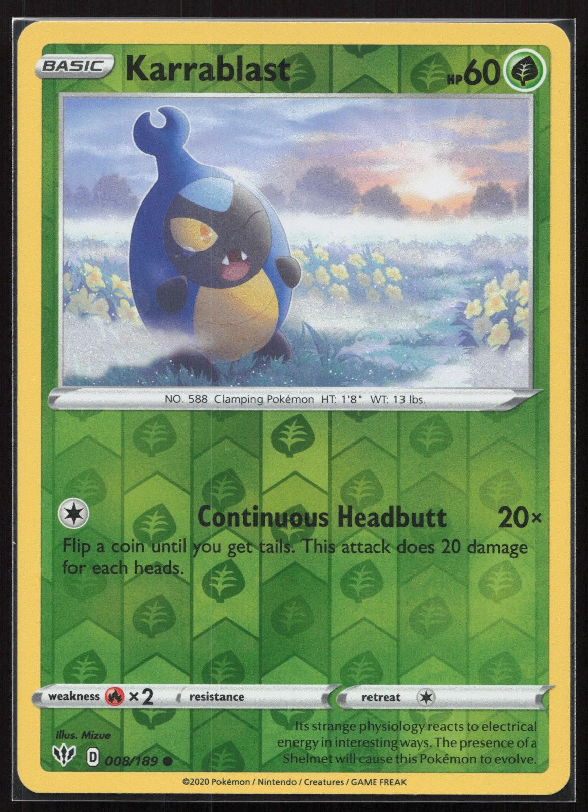 Karrablast Darkness Ablaze 008/189 Reverse Holo Common DAA Pokemon TCG Card NM