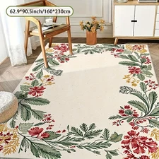 1pc Vintage Floral Area Mat - Non-Slip, Soft, Washable Polyester Floor Mat with