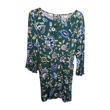 Old Navy Floral Green Dress Womens 3/4 Flare Sleeve Size 8 