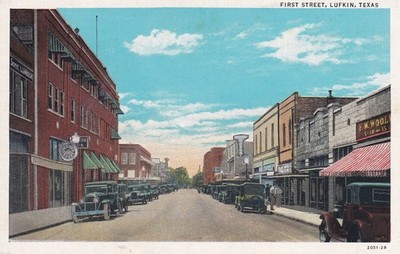 AK Lufkin Texas - First Street - Geschäfte Oldtimer Color - ca. 1910 USA