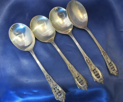 Wallace Rose Point Sterling Soup Spoons - 4 Pieces - No Monogram