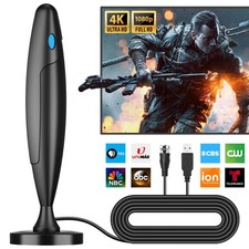 Qtbvae TV Antenna Indoor Long Range HD Digital Amplifier Signal Booster 4K Black