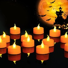 Halloween 24 Pack Orange Tea Light Candles, Battery Operated LED Tealights, S...
