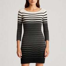 Lauren Ralph Lauren Striped Ombre Boat Neck 3/4 Sleeve Knit Dress Women's Size M