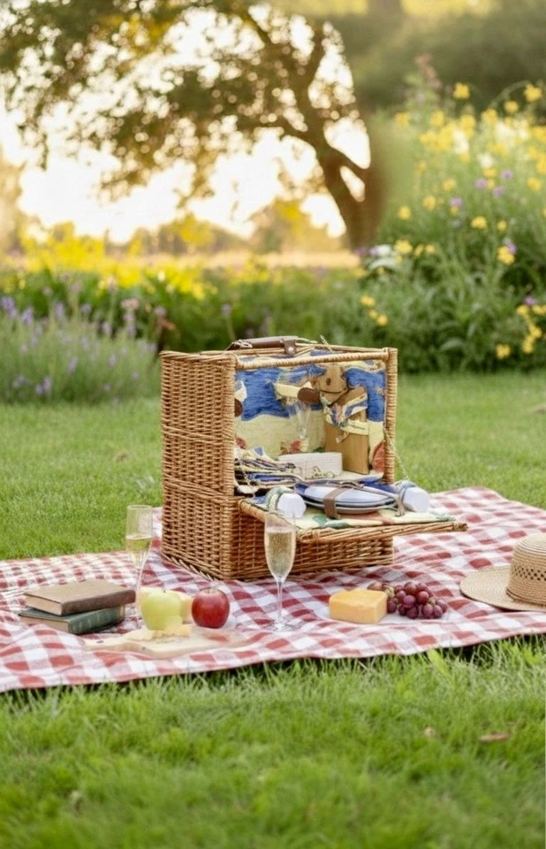 Винтажный Sutherland плетеная корзина для пикника полный комплект для 2 1970-х рюкзак корзина - Изображение 2 из 4