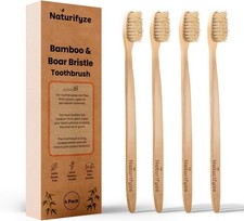 Boar Bristle  Bamboo Toothbrush 4 Pack - Authentic Bristles -...