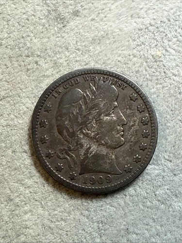 1909 Philadelphia Mint Silver Barber Quarter F Fine Condition Nice Coin See 7855