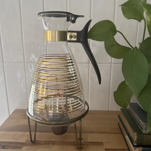 Vintage PYREX Glass Coffee Pot Carafe w/ Candle Warmer Stand & Candle Vessel