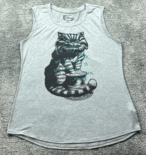 Disney Alice In Wonderland Tank Top Womens XL Gray Cheshire Cat Quote Graphic