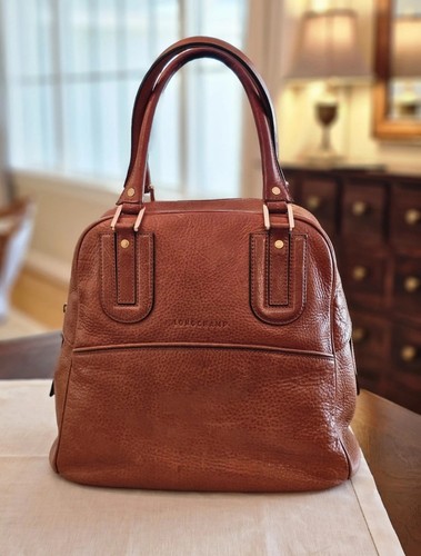 Longchamp Cosmos Satchel Handbag Tote Brown Pebbled Leather Gold Hardware France - Picture 1 of 24