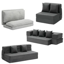 Folding Sofa Bed 3-in-1 Foldable Couch Bed with 2/3 Pillows/Washable Cover Grey