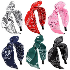 Bandana Bow Headbands for Women Wide Headbands  6 Pack Paisley Bandana Knotted