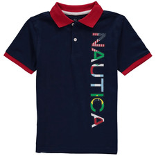 Nautica Boys Short Sleeve Colorblock Polo Shirt Size 8 Vertical Flag Graphic